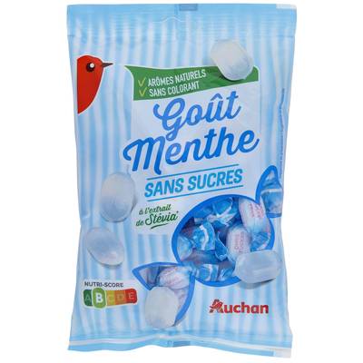 Auchan Bonbons à la menthe sans sucres et colorants artificiels, 150g