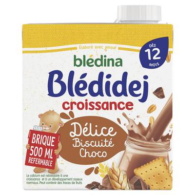 Blédina - Blédi'dej Céréales Lactées Délice Biscuité Chocolat Brique Bébé Dès 12 mois, 50cl
