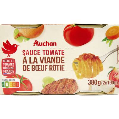 Auchan Sauce tomate à la viande de boeuf rôtie origine France, 2x190g