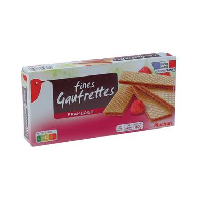 Auchan Fines gaufrettes saveur framboise sachets fraîcheur, 160g