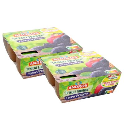 Andros Compote Pomme pruneau, Lot de 2x4x100g