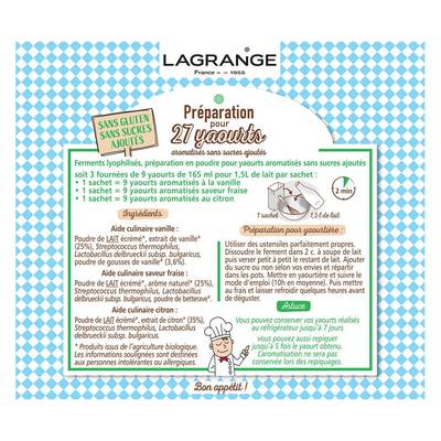 3196203850027 - Lagrange - Ferments bio aromatisés pour yaourt vanille/fraise/citron