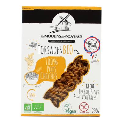 Les Moulins De Provence Torsades 100% pois chiche Bio, 250G