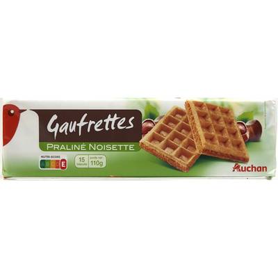Auchan Gaufrettes fourrées praliné noisette, 110g