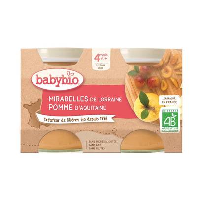 Babybio Pommes, Mirabelles de Lorraine Bio Pot Bébé Dès 4 mois, 2x130g