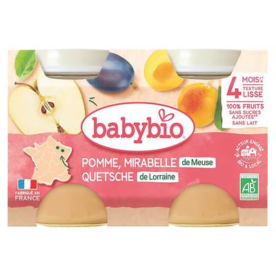 Babybio Pommes, Mirabelles de Lorraine Bio Pot Bébé Dès 4 mois, 2x130g