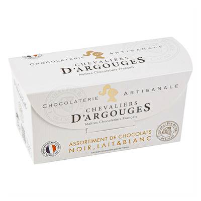 Les Chevaliers d'Argouges Boîte d'Assortiment de Chocolats Noirs, Blanc et au Lait, 175g