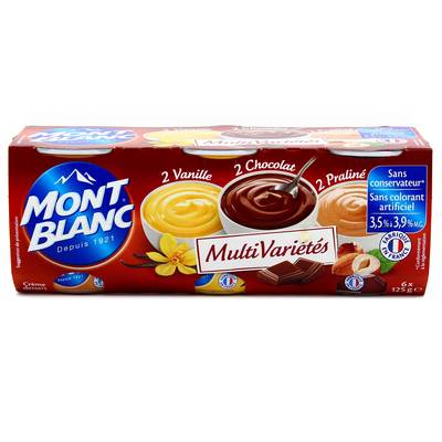 Mont Blanc Crème dessert vanille chocolat praliné, 6x125g