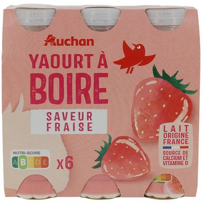 Auchan Yaourt à boire saveur fraise, 6x180g