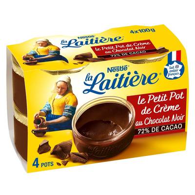 La laitière Crème Chocolat Noir 72% de Cacao, 4x100g