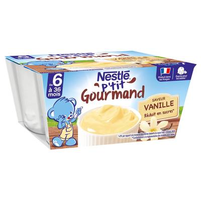 Nestlé - P'tit Gourmand Dessert Lacté Vanille Coupelle Bébé Dès 6 mois, 4x100g