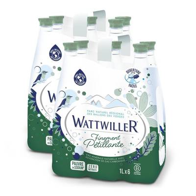Wattwiller Eau gazeuse finement Pétillante, 2 packs de 6x1L