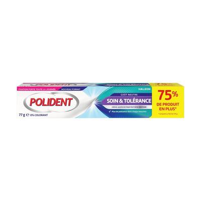 Polident Crème fixative pour prothèse dentaire Soin et tolérance goût neutre, 77g