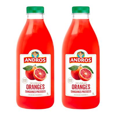 Andros Jus d' Orange Sanguine Pressés, Lot de 2x1L