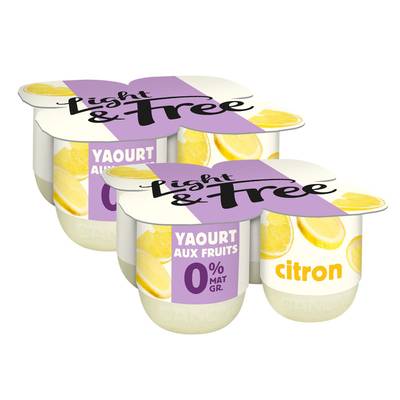 Light&Free Yaourt Citron Allégé 0%mg, 2 pacls de 4x125g
