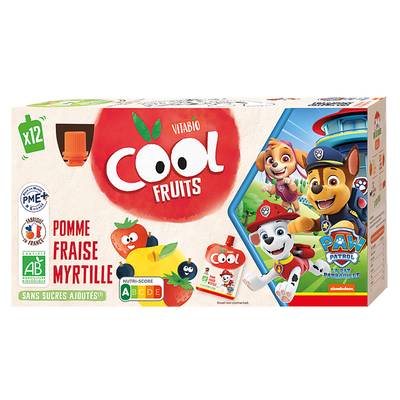 Vitabio - Cool Fruits Pomme de Provence, Fraise, Myrtille, Acérola Bio - Purée de Fruits en gourde, 12x90g