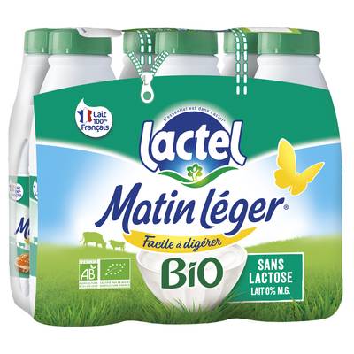 Matin Léger de Lactel Lait Bio écrémé, 6x1l