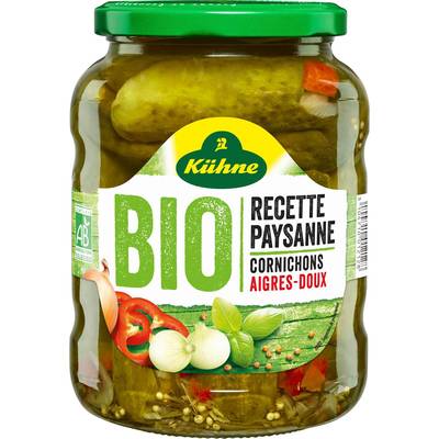 Kühne Cornichons aigres-doux Recette Paysanne Bio, 380g