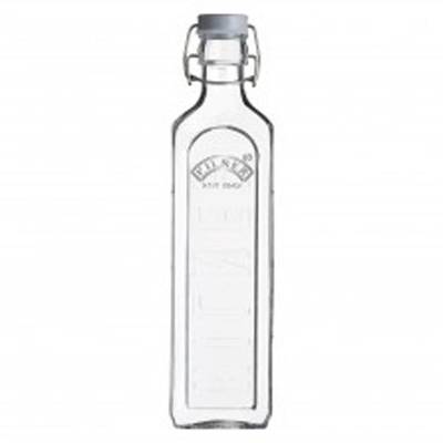 Kilner Bouteille en verre carrée avec fermeture mécanique gris, 1L