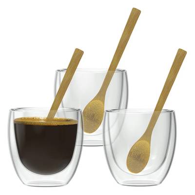 Nuts Tasses a expresso double paroi avec sa cuillère, Lot de  3 tasses de 80 ml