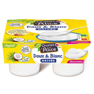 Charles et Alice Dessert végétal nature sans sucre ajouté, 4x100g