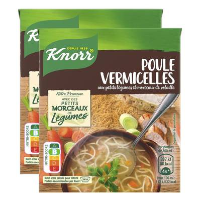 Knorr Soupe Poule Vermicelles aux petits légumes et morceaux de volaille, Lot de 2x30cl