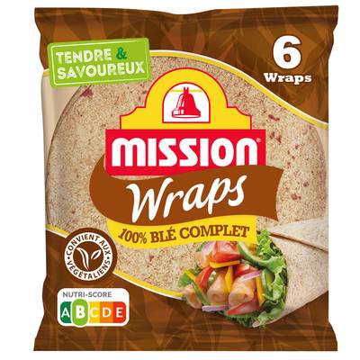 Mission 6 galettes Wraps au Blé Complet, 370g