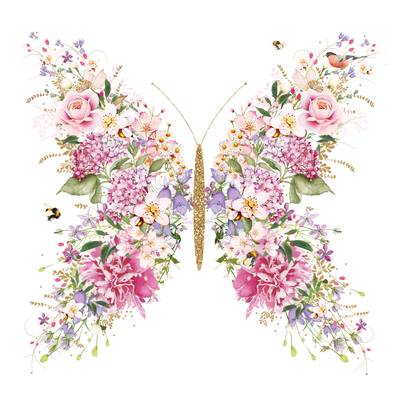 Paperproducts Design Serviettes en papier Papillon et fleurs, 20 serviettes de 33x33 cm