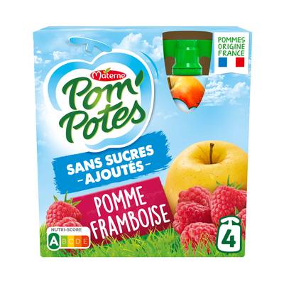 Pom Potes Pomme Framboise sans sucres ajoutés, 4 gourdes de 90g