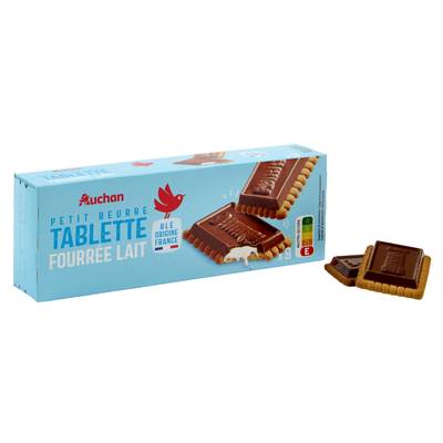 Auchan Petits beurre avec tablette fourée au lait, 140g