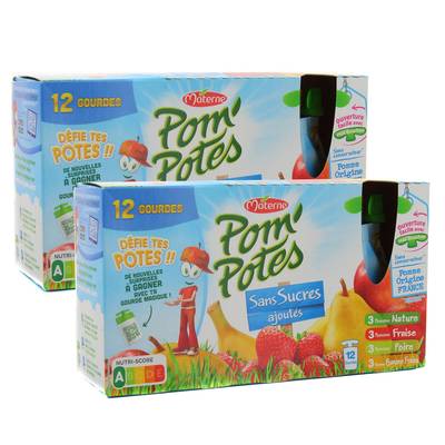 Pom Potes Multivariété sans sucres ajoutés, 2x12 gourdes de 90g
