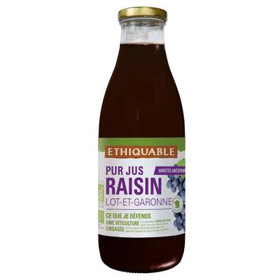Ethiquable - Commerce Equitable Pur jus de raisin variété ancienne Bio de la vallée de la Garonne, du Tarn et du Lot, 1L