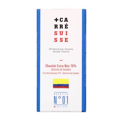 Carré Suisse Chocolat extra noir 70% Sélection de Colombie, 100g