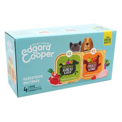 Edgard Cooper Barquettes sans céréales 2 variétés pour chien adulte, 4x300g