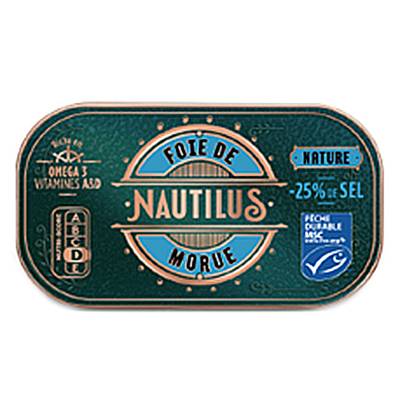 Nautilus Foie de Morue Nature MSC -25% de sel, 120g