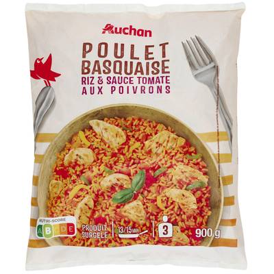 Auchan Poulet basquaise et riz, 900g
