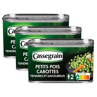 Cassegrain Petits pois carottes tendres et fondants, Lot de 3x265g