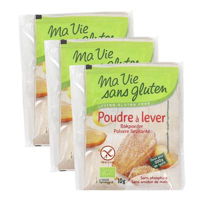 Ma Vie Sans Gluten Poudre à lever Bio et sans gluten, Lot de 3 paquets de 4x10g