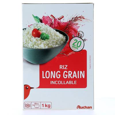 Auchan Riz long grain incollable Cuisson 20 min, 1kg