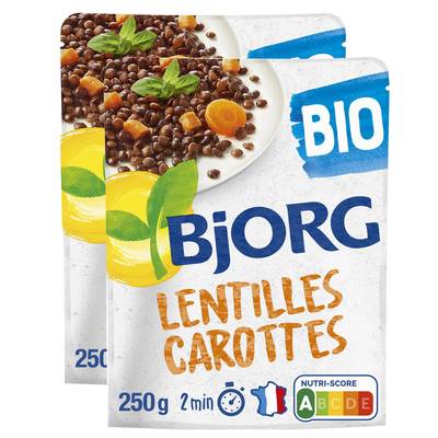 Bjorg Lentilles carottes fondantes Plat Cuisiné bio, Lot de 2x250g