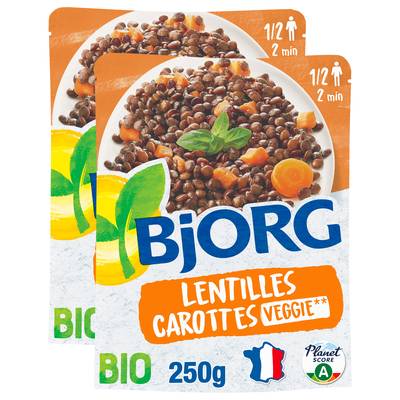 Bjorg Lentilles carottes fondantes Plat Cuisiné bio, Lot de 2x250g