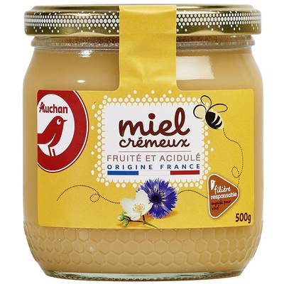 Auchan Miel crémeux de fleurs de France fruité et acidulé, 500G