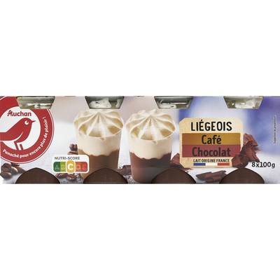 Auchan Liégeois au chocolat et café, 8x100g