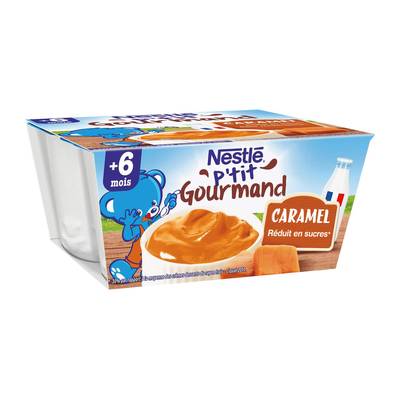 Nestlé - P'tit Gourmand Dessert Lacté Caramel Coupelle Bébé Dès 6 mois, 4x100g