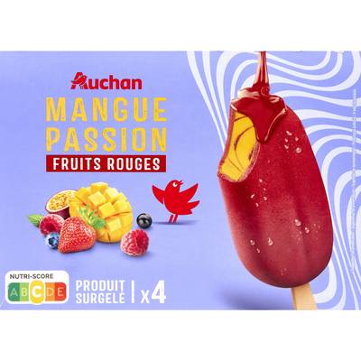 Auchan Bâtonnets mangue passion fruits rouges, 4 bâtonnets - 276g