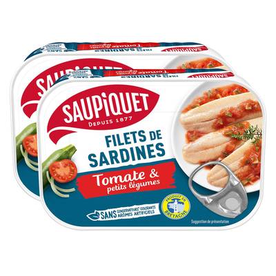 Saupiquet Filets de Sardines Tomate et Petits Légumes, Lot de 2x100g