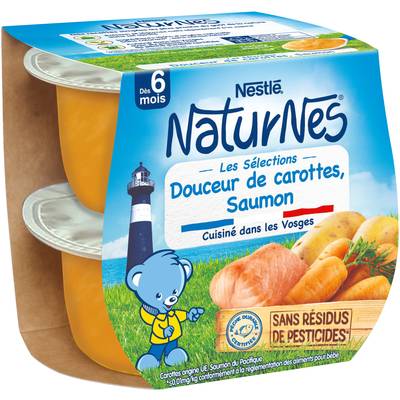 Nestlé - Naturnes Douceur de Carottes, Saumon Bol Bébé Dès 6 mois, 2x200g