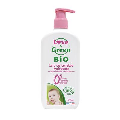 Love & Green Lait de toilette hydratant bébé Bio, 500ml