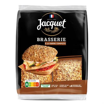 Jacquet Pain Burger Brasserie à la Farine Complète, 4 buns - 330g