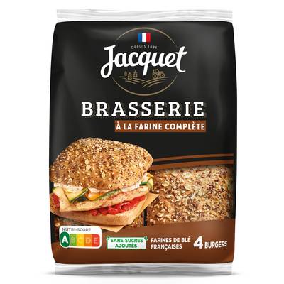 Jacquet Pain Burger Brasserie à la Farine Complète, 4 buns - 330g